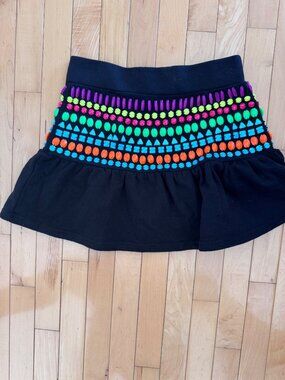 Queen Of Sparkles Black Skirt With Multicolor Beaded Embellishments Size Small